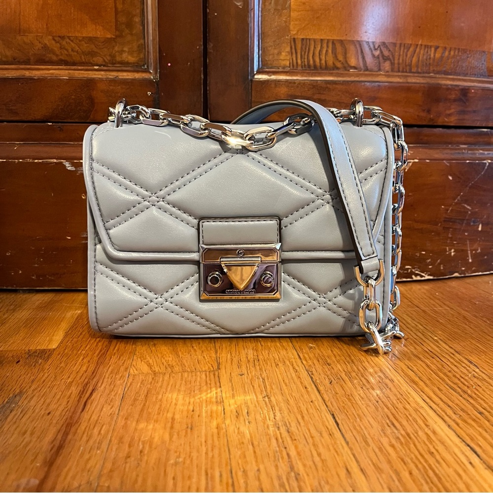 Michael Kors Leather Crossbody Clutch Powder Blue w/Dust Cover